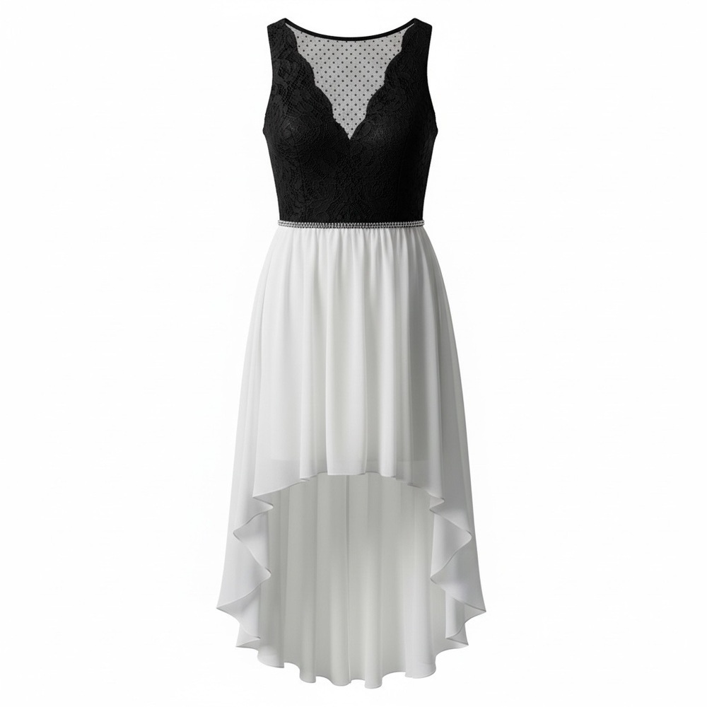Jodi Kristopher Black Ivory High Low Formal Gown Crystal Waist Size 11 Prom